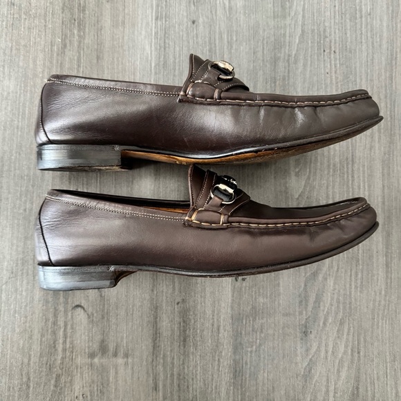 Gucci Brown Leather Horsebit Stripe Loafers shoes size 10.5 - Picture 8 of 12